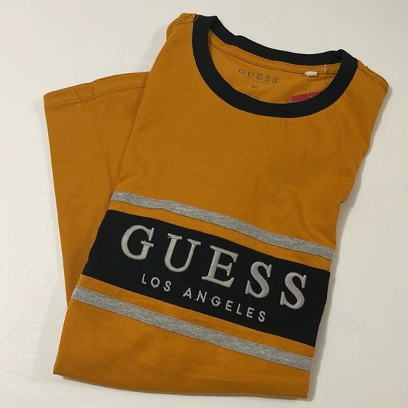 Guess Men Tshir Short Sleeeve Bort Logo Crew Dorado Gold.size Medium & Large.NWT - Picture 1 of 6